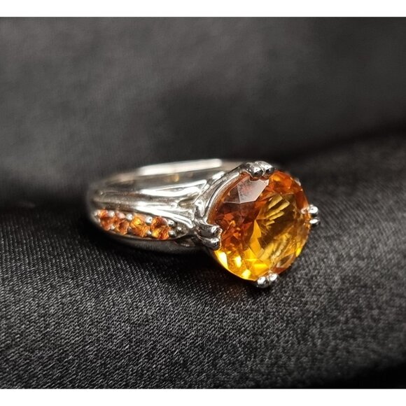 Citrine Tested Sterling Silver Band & Side Stones Made In China - Picture 1 of 5